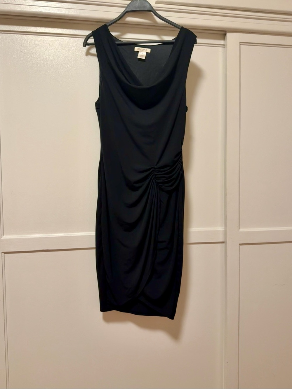 Arden B Black Sleeveless Cowl Neck Ruched Cocktail Dress Double Lines Sz M